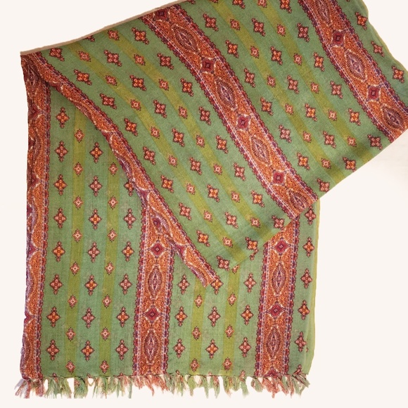 VINTAGE HAND-SCREEN PRINTED 100% WOOL SHAWL - Picture 7 of 8